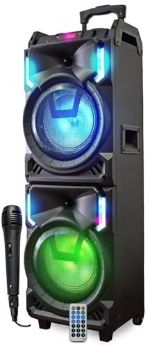 INOVALLEY Mega Enceinte Nomade 800W MS01XXL-N avec USB Bluetooth, Effets LED, Microphone Sono Karaoke DJ, avec Trolley