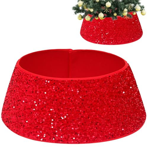 Collar dell'albero di Natale, anello della gonna dell'albero di Natale da 60 cm/23.6 pollici, base di supporto per albero glitter in velluto spessa per decorazione dell'albero di Natale (rosso)
