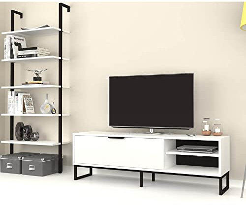 Toscohome Parete attrezzata 180h cm porta tv e libreria colore bianca - Way