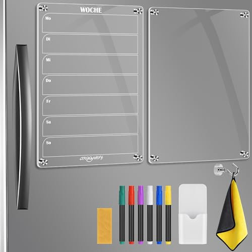 GROOHAFY To Do Liste AUF DEUTSCH, 2 Stück Acryl Wochenplaner Magnetisch und Memoboard Abwischbar für Kühlschrank Familienplaner Planungstafeln Haushaltsplaner Stundenplan Menütafel 20x30 CM