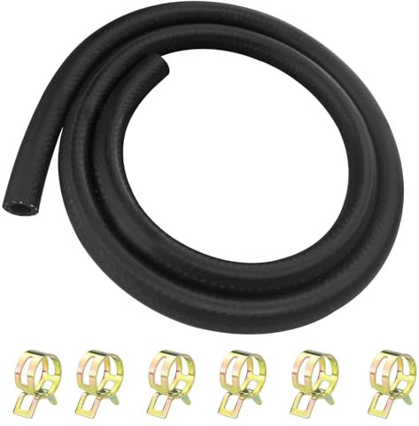Diompirux Ø 6 mm Tuyau de Carburant Kit Conduite de Carburant avec 6 Pièces Collier de serrage, 1m Tuyau Durite d'essence pour Petits Moteurs, Moto, Voiture, Scooters, Camions