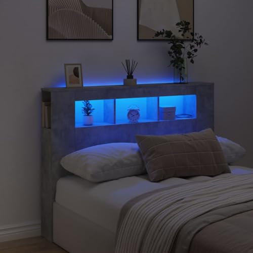 vidaXL Tête de Lit à LED, Tête de Cadre de Lit, Accessoire de Lit Double, Meuble de Chambre à Coucher Maison Intérieur, Gris Béton 140x18,5x103,5cm Bois d'Ingénierie
