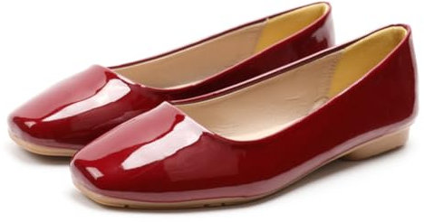 Rojeam Frauen Classic Flats Schuhe Ballett Slip On Damen Klassische Ballerinas Profilsohle Flach Lack Rot 38 EU