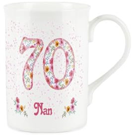 Purely Home Nan Pink Floral Ages Mug - 70th Birthday Gifts for Her - Nanny Bone China Coffee/Tea Mug