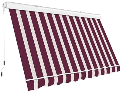 Tenda da sole Cassonata a Caduta in Alluminio Balcone Finestra Soffitto o Parete con Bracci Telo Poliestere 280gr/MQ Impermeabile (BORDEAUX/BEIGE, L200xP250CM)