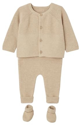 Vertbaudet Baby Strick-Set: Strickjacke, Hose & Schühchen beige meliert 62