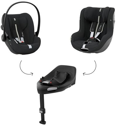 CYBEX Gold Babyschale Cloud G i-Size Plus mit Kinder-Autositz Sirona G i-Size Plus und ISOFIX Basis Base G, Inkl. Neugeboreneneinlage, Moon Black
