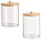 LZZEM 2Pcs storage containers for cotton pads Cotton Pad Holder with Bamboo Lids Makeup Storage Cotton Pad Dispenser for Cotton Ball Floss Hair Clips
