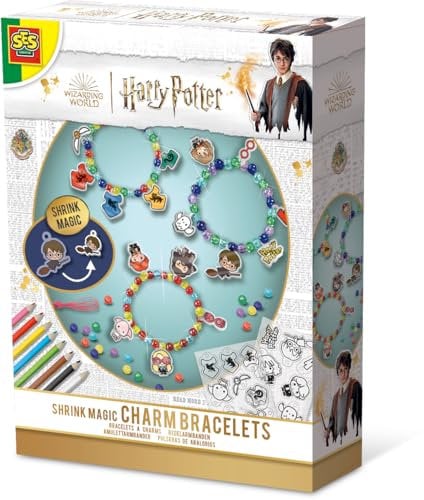 SES Creative | Harry Potter Zauberarmbänder | DIY Schmuck für Kinder | Schrumpffolie + Farbige Perlen | Komplette kreative Freizeitgestaltung | Handarbeit und Kunst | Geschenkidee Ab 6 Jahren