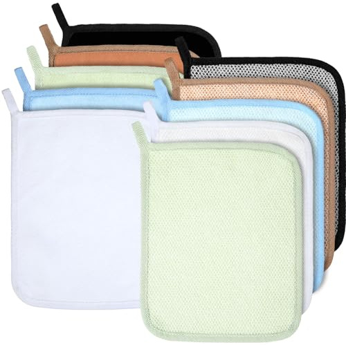 Tudomro 10 x Peeling-Waschlappen, doppelseitig, für Herren, Körper, Gesicht, Peeling-Tücher für Dusche, Männer und Frauen (26,7 x 22,6 cm, helle Farbe)