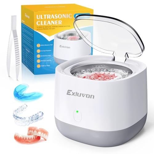 Exluvon Ultrasonic Retainer Cleaner, 45kHz Ultrasonic Dental Cleaner Machine, 250ML Ultrasonic Cleaner for Dentures, Retainer
