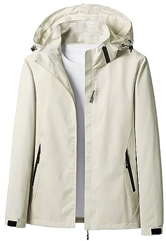 JIANGML Regenjacke Damen Wasserdicht Softshelljacke mit Kapuze Outdoorjacke Atmungsaktive Packbare Regenmantel Wandern Leichte Jacke Gestreiftes Innenfutter Mantel Trekking Fahrrad Fahrradjacke