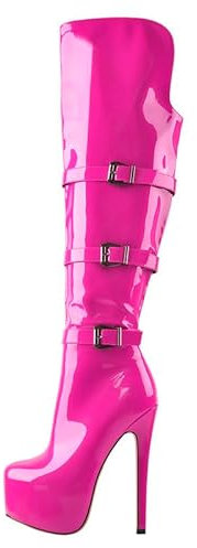 VERISSON Stivali da donna con plateau con tacco alto, a spillo sopra il ginocchio, Rosa laccato, 39 EU