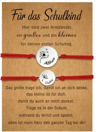 Jeweidea Mutter Tochter Armband Personalisiertes Armband mit Namen Armband Schulkind Schmetterling Pusteblume Mutter Sohn Armband Schulkind Einschulung Mutter Tochter Schulanfang Geschenk (Rot-3)