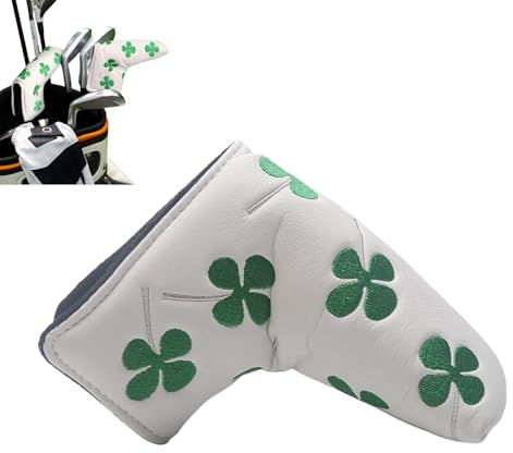 Hominas Cubierta para Martillo de Golf para Putter 17,5 x 15 cm Putter Cover Clover para Todos Los Putters Adapta a Todas Las Marcas (Blanco)