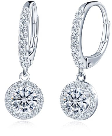 MICMIF Ohrringe Creolen Silber 925 für Damen 1 Karat 2 Karat Moissanite Diamant Halo Ohrhänger Ohrringe, VVS1 D Farbe Moissanite Hängende Ohrringe Creolen Ohrschmuck für Frauen Freundin