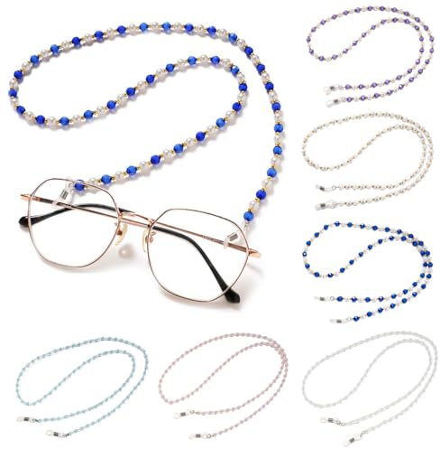 TYXHXTF 6 Pezzi Catena di Occhiali, Antiscivolo Occhiali Catene, Catena Occhiali con Anelli in Silicone, Catenina Occhiali, Cordino per Occhiali di Perline, Catenella Occhial Donna per Sport I'outdoor
