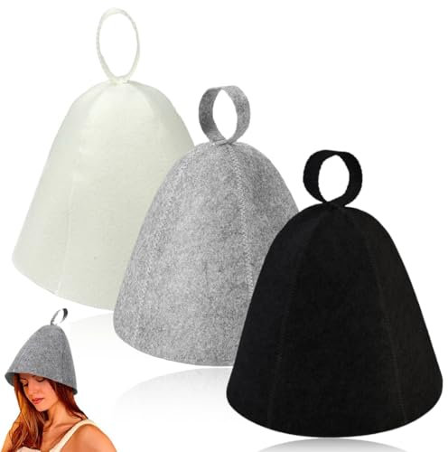 WUSJCOF 3 Piezas Sombrero de Sauna, Gorro de Sauna, Capucha de Sauna de Fieltro para Damas y Caballeros, para Amantes de la Sauna una Experiencia de Bienestar (Negro, Blanco, Gris)