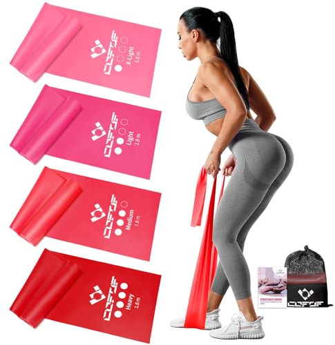 COFOF Fitnessbänder 4er-Set, Gymnastikband mit 4 Widerstandsstufen, Fitnessband mit Tragetasche & Übungsanleitung Geliefert Ideal für Yoga, Pilates, Krafttraining
