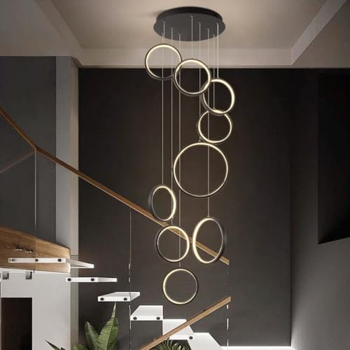 HYQJUNE Modern LED Hängelampe Dimmbar Ringe Pendelleuchte Wohnzimmerlamp Aluminium Treppe Hängeleuchte Xuanguan Schlafzimmer Esszimmer Küchenlampe Höhenverstellbar Lampen(9-Ring)