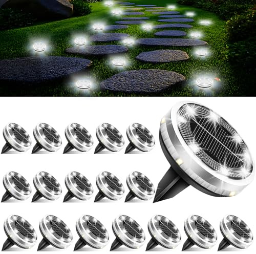 Bzavor 18 Stück IP65 Solar Bodenleuchten Aussen, 8 Obere + 4 Seitliche LED-Lichtperlen Garten, Klein, Solarlampen für Außenbeleuchtung
