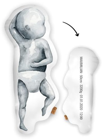 Mein Babykissen Personalisiertes Geburtskissen im 1:1 Maßstab | Mit Namen für Neugeborene | Erinnerungen in Originalgröße Jungen Mädchen (Original, 1:1 Maßstab mit Gewicht, Watercolor Three)