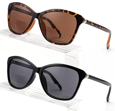Missfive 2 Pack Vintage Bifokale Sonnenbrille Damen Klassisch Lesesonnenbrille Frauen schwarz Schildkröte Retro Cat Eye Brille, UV Schutz Sunglasses für Fahren, +3.0
