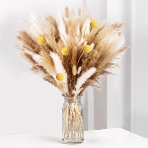 LiangYuanZen 100 Pezzo Pampas Erba Fiori Secci Decorazione, Fiori Secci Fluffy Fiori Secci Fiori, Fiore Secco Bouquet per Tavolo Matrimonio Vasi Soggiorno Boho Home Decor (Lusso)