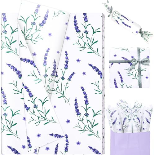 20 Sheets Lavender Tissue Paper, 20x14in Watercolor Lavender Wrapping Tissue for Spring Birthday Wedding Gift Supplies