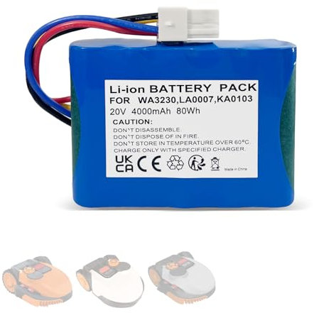 Batteria di ricambio 20 V 4 Ah per robot tosaerba Worx Landriod S300,S 390 m2,S Basic,S300i,S450i,S500i,S700i,WR100SI,ecc, compatibile con robot tosaerba Landxcape LX790i,LX792,ecc. 3231, LA0001, ecc