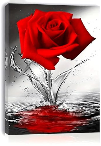 lianyibo 1 x Leinwandgemälde mit schwarz-weißen roten Rosen für Wohnzimmer, Schlafzimmer, Küche, Büro, Heimdekoration, 60 x 80 cm, ohne Rahmen