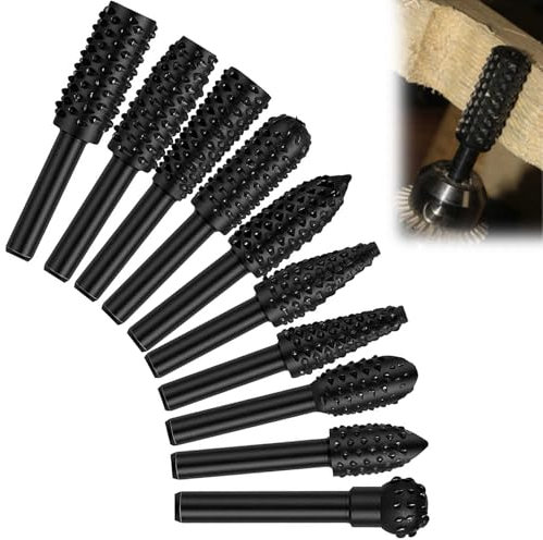 Bamyli Lot de 10 fraises à bois - Râpe à bois - Fraise à bois - Fraise rotative - Tête de ponçage - Pour sculpture sur bois - Outil de fraisage - Lime rotative à dents de loup
