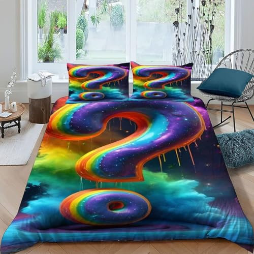 HOGDISAJD Colorful Fragezeichen Bettwäsche Set Graffiti-Stil 3D Bettbezug Set Wendebettwäsche Für Kinder Jungen Männer Weiche Mikrofaser Kissenbezug 2tlg Double(200x200cm)