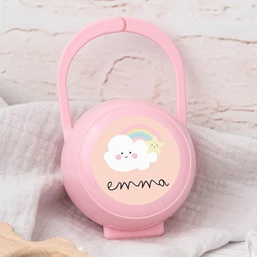 Wanapix | Personalisierte Schnullerbox für Babys | Schnulleraufbewahrung Baby | Schnullerhüllen | BPA-frei | Wolke Rosa