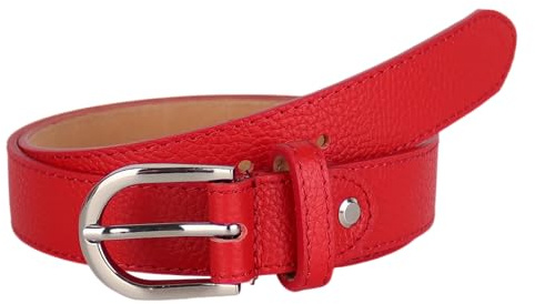 MIRROSI Ledergürtel Damen Herren Gürtel, Made in Italy, 3cm breit (Rot (Silberne Schnalle), 85cm)