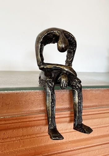 Bronzefigur Trauriger Mann 17cm für Kante Bronzeskulptur Kantensitzer