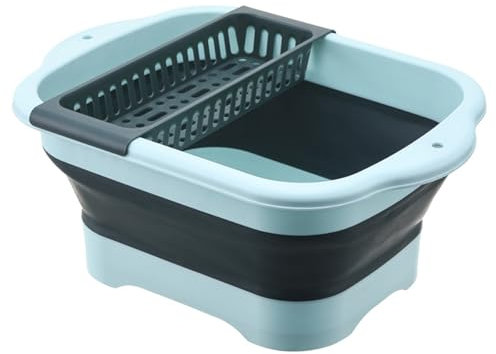Collapsible Washing Up Bowlwith Drainer Plug Handles and Drain Basket, Foldable Drying Rack - Portable Dinnerware Organizer for Washing Dishes Hiking Campingand Home (Green)