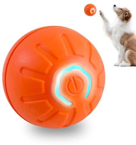 Interactive Pet Toy Automatic Rolling Ball, 2025 New Rechargeable USB Dog Toy Balls, Durable High Bounce Floating Rubber Dog Ball, Pet Motion Toy with LED Flash Light, for Puppies (Orange)
