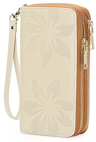 GOIACII Geldbörse Damen Große Portemonnaie RFID Doppelreißverschluss Geldbörsen für Frauen Leder Brieftaschen mit Handschlaufe