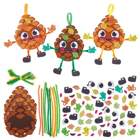 Baker Ross FN589 Pinecone Mix & Match Decoration Kits – Pack of 8, Autumn Craft Kits for Children, Ideal for Seasonal Displays
