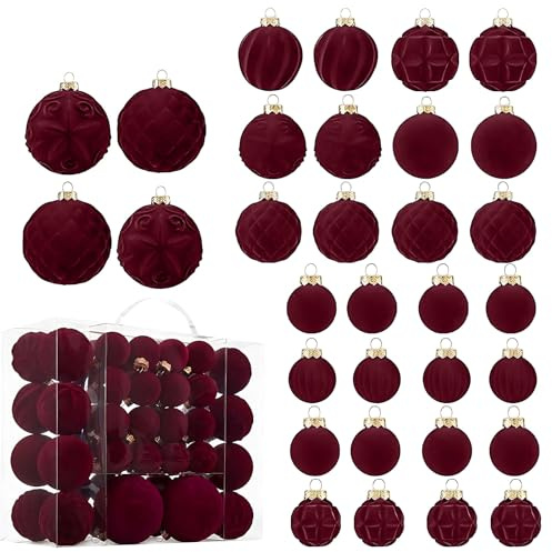 46 Palline di Natale in Velluto, Infrangibili Palline Di Natale in Plastica Floccata Decorazione Albero Di Natale, Palline Decorative per La Casa E Le Feste (Bordeaux)