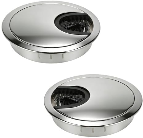 Luabueb 2 Piezas Ø60mm Metal Tapa Pasacables de Escritorio Plata | Pasacables de Mesa Redondos para Cable de Mesa de Oficina y Hogar
