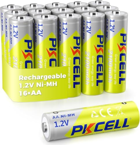 PKCELL NiMH Battery AA 2100mAh, 1.2V Rechargeable AA Batteries - Pack of 16 | Low Self-Discharge, Pre-Charged Battery for Outdoor Solar Lights, Flashlights