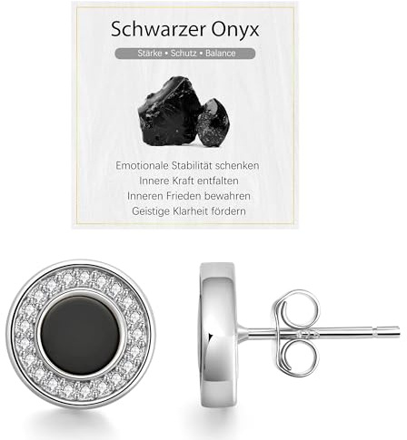 JENDEAR Schwarzer Onyx & Weiße Perlmutt Ohrringe Silber 925 für Damen Hypoallergene Nickelfrei Natürlicher Edelstein Ohrstecker, Schmuck Geschenke (Gold/Silber)