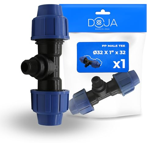 DOJA Barcelona Raccordo a T Maschio a Compressione MDPE - 32x1x32 - Connettore a T per Tubi PE a Innesto Rapido, Ottimo Serraggio, Raccordi a Compressione Anticorrosione per Acqua Potabile