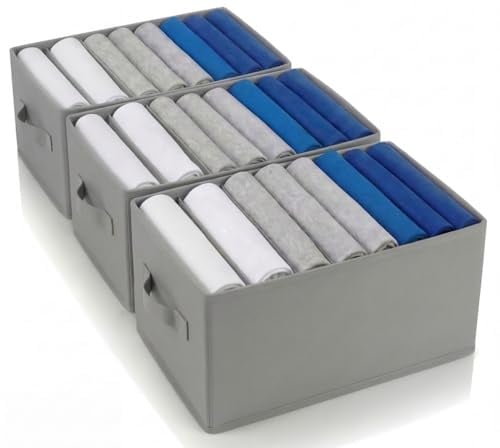 edihome, Organizador Armario, Separadores de Cajones para Camisetas y Ropa Interior, con Compartimentos, Cajas Organizadoras Armarios (Gris Claro, Pack 3-8 Compartimentos)