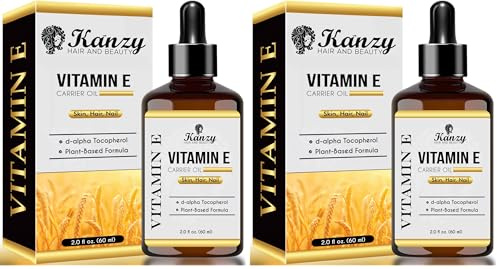 Kanzy Vitamin E Oil for Face & Skin Naturally Sourced Plant-Based Pure Vitamin E Oil for Hair d-Alpha-tocopherol Body Oil for Women & Men, Strengthens & Moisturizes Nails 60ml (Pack of 2)