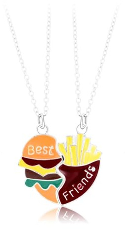 ZFHTJEKNCS 2 Stücke 2025 Neue Burger Fries Halskette Magnet Cartoon Beste Freundin Halsketten-Set Abschlusssaison Geschenk Party-Schmuck