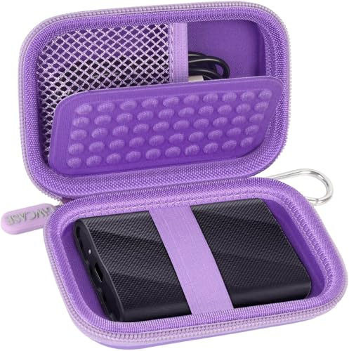 GWCASE for Samsung T9/T7/T7 Shield SSD Case, Anti-Shock, Purple | Anti-Shock Bubble Lining; Elastic Band + Carabiner; Mesh Pocket for USB-A/C Cables,Nylon + PU Leather Hard Shell,Case Only