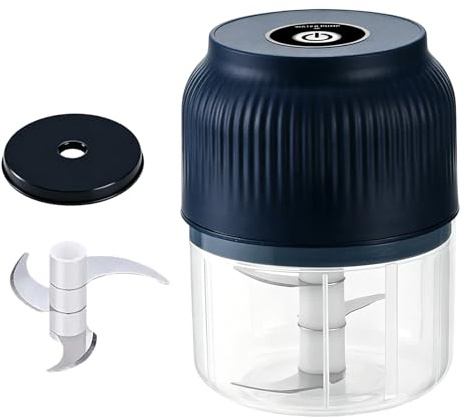 Household Electric Garlic Crusher, Portable Cordless Mini Electric Garlic Chopper, USB Rechargeable 6 Blades Food Chopper for Garlic, Baby Puree, Nuts, Ginger, Chili, Onion (Blue,3)